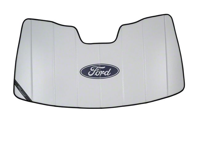 Covercraft UVS100 Heat Shield Custom Sunscreen with Black Ford Oval Logo; White (15-19 F-150 w/ Mirror Camera)