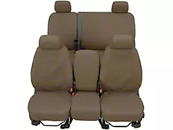 Covercraft Seat Saver Waterproof Polyester Custom Front Row Seat Covers; Taupe (17-18 RAM 2500 w/ Bench Seat, Fold-Down Center Console & Floor-Mounted Storage Tray)