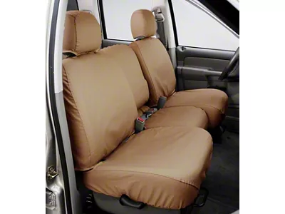 Covercraft Seat Saver Polycotton Custom Front Row Seat Covers; Tan (10-12 RAM 3500 w/ Bench Seat & w/o Under Center Seat Storage & Seat Air Bags)