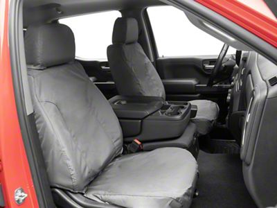 Covercraft Seat Saver Waterproof Polyester Custom Front Row Seat Covers; Gray (19-24 Sierra 1500 w/ Bench Seat & Fold-Down Console w/ Lid & Under Center Seat Storage)