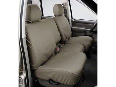 Covercraft Seat Saver Polycotton Custom Front Row Seat Covers; Wet Sand (20-24 Sierra 2500 HD w/ Bench Seat & Fold-Down Console w/o Lid & Under Center Seat Storage)