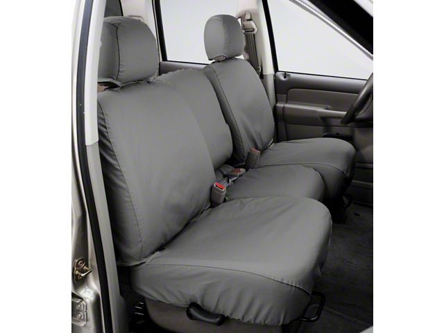 Covercraft Seat Saver Polycotton Custom Front Row Seat Covers; Gray (20-24 Silverado 2500 HD w/ Bench Seat & Fold-Down Console w/o Lid & Under Center Seat Storage)