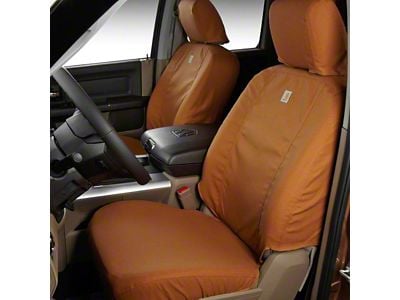 Covercraft SeatSaver Custom Front Seat Covers; Carhartt Brown (20-24 Sierra 2500 HD w/ Front Bench Seat & Fold-Down Console w/o Lid)