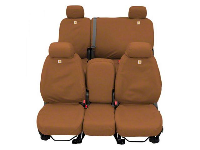 Covercraft SeatSaver Custom Front Seat Covers; Carhartt Brown (20-24 Sierra 3500 HD w/ Front Bench Seat & Fold-Down Console w/ Lid)