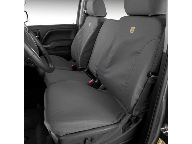 Covercraft SeatSaver Custom Front Seat Covers; Carhartt Gravel (20-24 Sierra 3500 HD w/ Front Bench Seat & Fold-Down Console w/ Lid)
