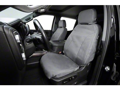 Covercraft Seat Saver Waterproof Polyester Custom Front Row Seat Covers; Gray (15-16 Sierra 3500 HD w/ Bench Seat & Fold-Down Center Console w/ a Lid/Cupholder, Center Seat Storage & Seat Airbags)