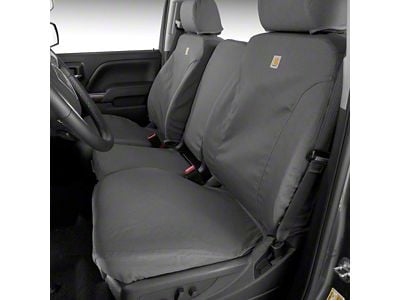 Covercraft SeatSaver Custom Front Seat Covers; Carhartt Gravel (19-24 Silverado 1500 w/ Front Bench Seat & Fold-Down Console w/ Lid)