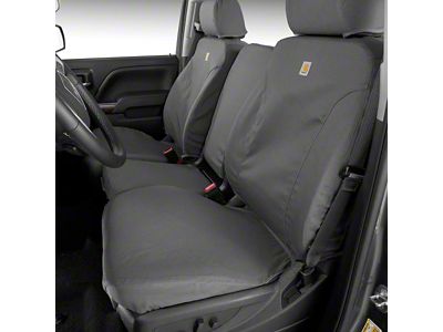 Covercraft SeatSaver Custom Front Seat Covers; Carhartt Gravel (20-24 Silverado 2500 HD w/ Front Bench Seat & Fold-Down Console w/ Lid)