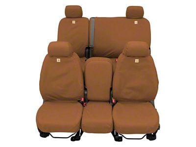 Covercraft SeatSaver Custom Front Seat Covers; Carhartt Brown (20-24 Silverado 3500 HD w/ Front Bench Seat & Fold-Down Console w/ Lid)