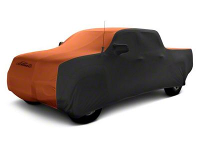 Coverking Satin Stretch Indoor Car Cover; Black/Inferno Orange (21-24 F-150 SuperCrew w/ 5-1/2-Foot Bed & Non-Towing Mirrors)