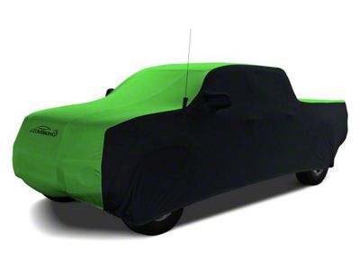 Coverking Satin Stretch Indoor Car Cover; Black/Synergy Green (21-24 F-150 SuperCrew w/ 5-1/2-Foot Bed & Non-Towing Mirrors)