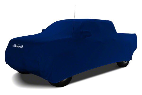 Coverking Satin Stretch Indoor Car Cover; Impact Blue (21-24 F-150 SuperCrew w/ 5-1/2-Foot Bed & Non-Towing Mirrors)