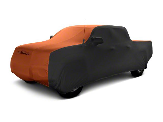 Coverking Satin Stretch Indoor Car Cover; Black/Inferno Orange (19-24 RAM 1500 Quad Cab)