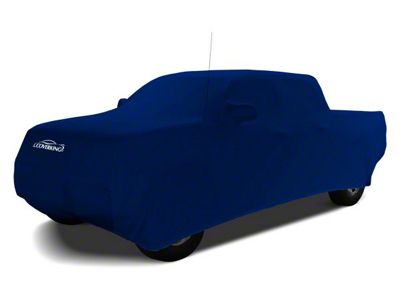 Coverking Satin Stretch Indoor Car Cover with Rear Roof Shark Fin Antenna Pocket; Impact Blue (19-24 RAM 2500 Crew Cab w/ 6.4-Foot Box)