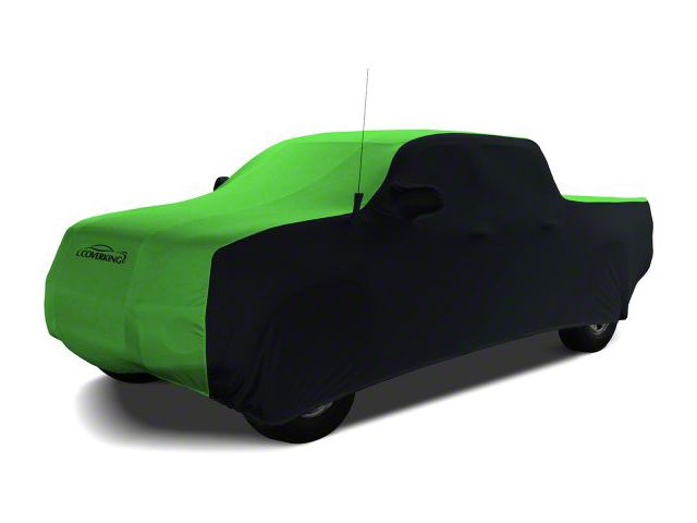 Coverking Satin Stretch Indoor Car Cover; Black/Synergy Green (13-18 RAM 2500 Crew Cab w/ 6.4-Foot Box)