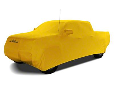 Coverking Satin Stretch Indoor Car Cover with Rear Roof Shark Fin Antenna Pocket; Velocity Yellow (19-24 RAM 3500 Crew Cab w/ 6.4-Foot Box)