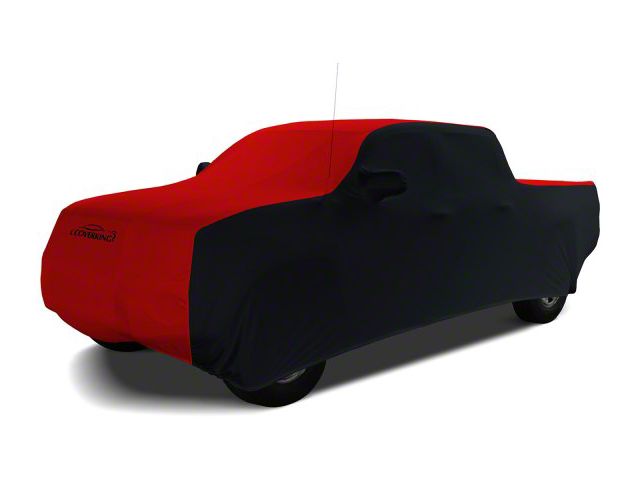 Coverking Satin Stretch Indoor Car Cover; Black/Red (19-24 Silverado 1500 Crew Cab w/ Non-Towing Mirrors)