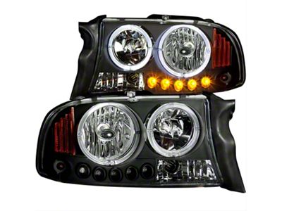 Crystal Halo Headlights; Black Housing; Clear Lens (97-04 Dakota)