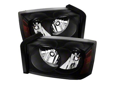 Crystal Headlights; Black Housing; Clear Lens (05-07 Dakota)