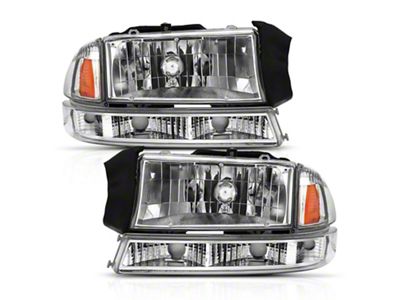 Crystal Headlights with Parking Lights; Chrome Housing; Clear Lens (97-04 Dakota)