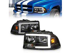 Crystal Plank Headlights; Black Housing; Clear Lens (97-04 Dakota)
