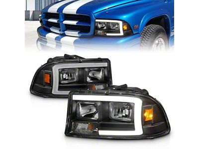 Crystal Plank Headlights; Black Housing; Clear Lens (97-04 Dakota)