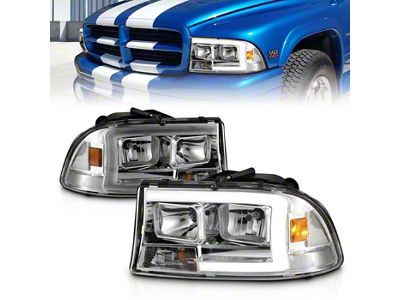 Crystal Plank Headlights; Chrome Housing; Clear Lens (97-04 Dakota)