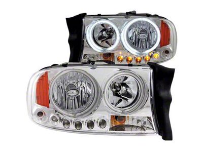 Crystal RX Halo Headlights; Chrome Housing; Clear Lens (97-04 Dakota)