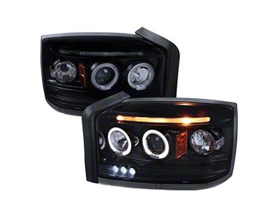 Dual Halo Projector Headlights; Gloss Black Housing; Smoked Lens (05-07 Dakota)