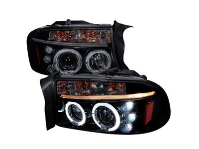 Dual Halo Projector Headlights; Gloss Black Housing; Smoked Lens (97-04 Dakota)