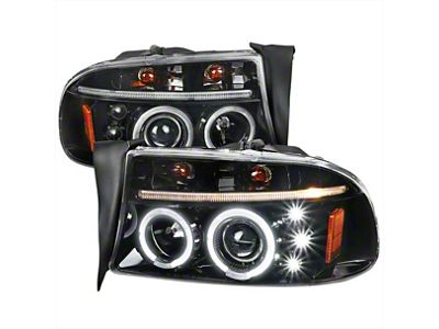 Dual Halo Projector Headlights; Jet Black Housing; Clear Lens (97-04 Dakota)