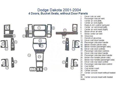 Full Dash Trim Kit; Oxford Burlwood Finish (01-04 Dakota Quad Cab w/ Bucket Seats)