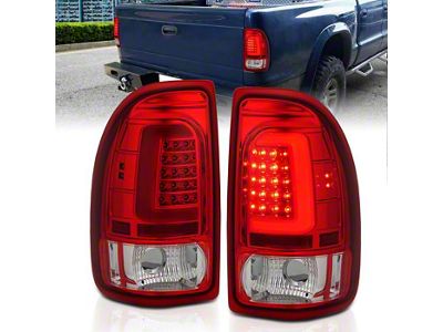 LED Bar Style Tail Lights; Chrome Housing; Red Lens (97-04 Dakota)