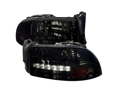 LED Light Strip Factory Style Crystal Headlights; Chrome Housing; Smoked Lens (97-04 Dakota)