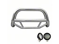 Max Bull Bar with 5.30-Inch Black Round Flood LED Lights; Stainless Steel (97-04 Dakota)