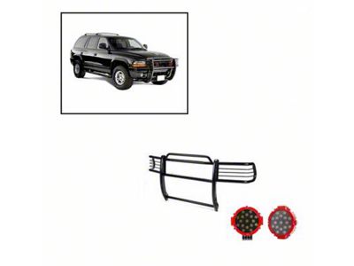 Modular Grille Guard with 5.30-Inch Red Round Flood LED Lights; Black (97-04 Dakota)