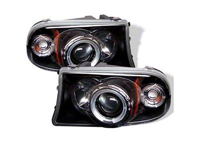 Signature Series LED Halo Projector Headlights; Black Housing; Clear Lens (97-04 Dakota)