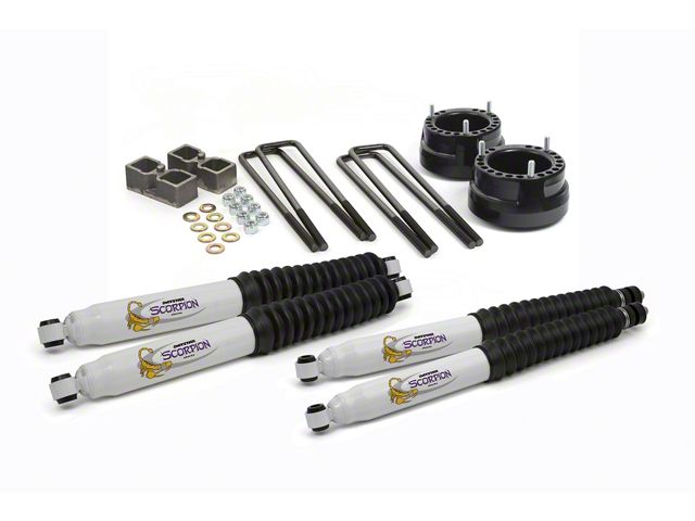 Daystar Suspension Lift Kit; Combo Kit; Black; 2-Inch Lift; Includes Front Coil Spring Spacers, 2-Inch Rear Blocks, U-bolts, Front And Rear Scorpion Shocks (03-13 4WD RAM 2500)