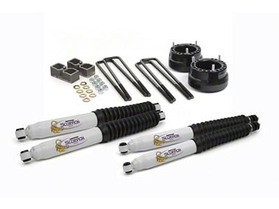 Daystar Suspension Lift Kit; Combo Kit; Black; 2-Inch Lift; Includes Front Coil Spring Spacers, 2-Inch Rear Blocks, U-bolts, Front And Rear Scorpion Shocks (03-13 4WD RAM 2500)