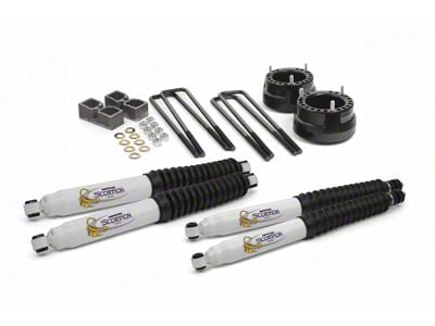 Daystar Suspension Lift Kit; Suspension Combo Kit; Black; 2-Inch Front Lift; Includes Front Coil Spring Spacers, Rear Blocks, U-Bolts, Frontt and Rear Scorpion Shocks; For Top-Mount Overload Springs (03-13 4WD RAM 2500)