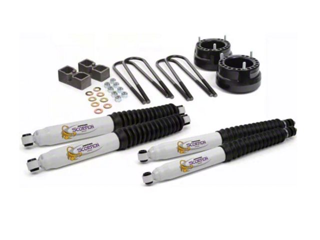 Daystar Suspension Lift Kit; Suspension Combot; Black; 2-Inch Lift; Includes Front Coil Spring Spacers; Rear Blocks, U-Bolts; Front and Rear Scorpion Shocks; Not For Top-Mount Overload Springs (03-13 4WD RAM 2500)