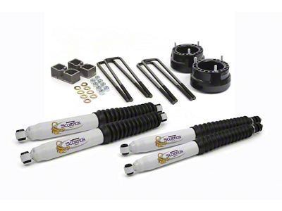 Daystar Suspension Lift Kit; Combo Kit; Black; 2-Inch Lift; Includes Front Coil Spring Spacers, 2-Inch Rear Blocks, U-bolts, Front And Rear Scorpion Shocks (03-13 4WD RAM 3500)
