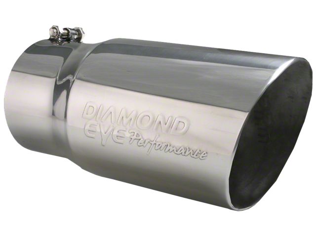 Angled Cut Round Exhaust Tip; 6-Inch; Polished (Fits 5-Inch Tail Pipe)