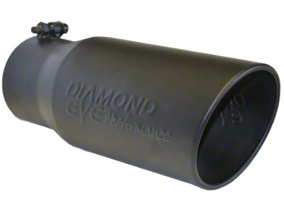 Angled Cut Rolled End Round Exhaust Tip; 6-Inch; Black (Fits 5-Inch Tail Pipe)