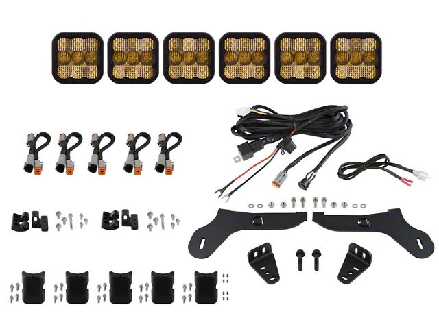 Diode Dynamics SS5 Sport 6-Pod CrossLink Grille Light Bar Kit; Yellow Combo (17-20 F-150 Raptor)