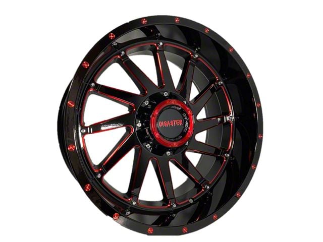 Disaster Offroad D01 Gloss Black with Candy Red Milled 6-Lug Wheel; 20x12; -44mm Offset (15-20 F-150)