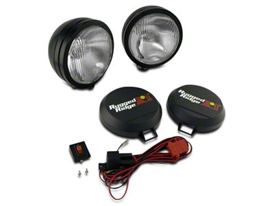 Rugged Ridge 5-Inch Round HID Off-Road Fog Lights with Black Steel Housings; Set of Two (Universal; Some Adaptation May Be Required)