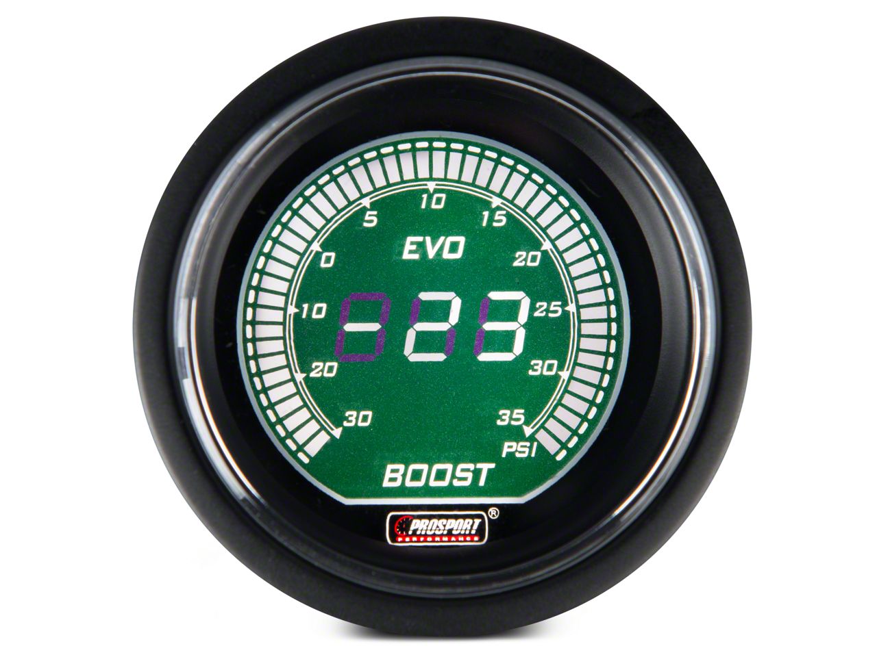 Prosport 52mm EVO Series Digital Boost Gauge; Electrical; Green/White (Universal; Some Adaptation May Be Required)