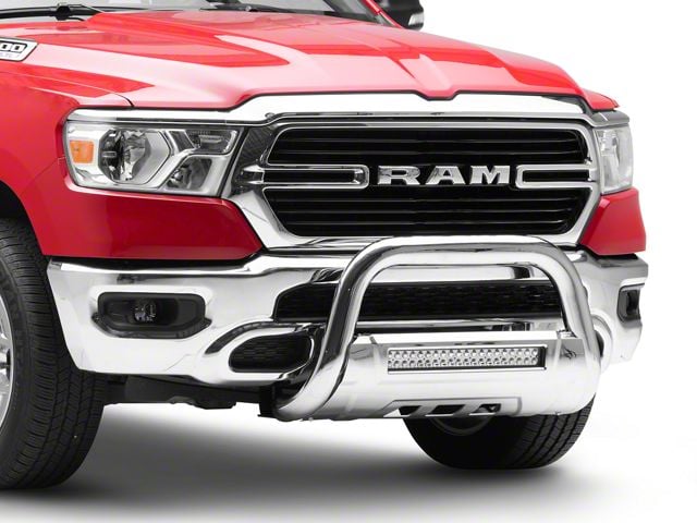 Barricade 3.50-Inch Oval Bull Bar with Skid Plate and 20-Inch LED Light Bar; Stainless Steel (19-24 RAM 1500, Excluding Rebel & TRX)