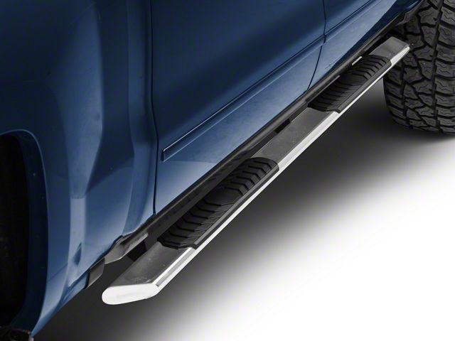 Barricade 4-Inch Flat Oval Running Boards; Stainless Steel (14-18 Silverado 1500 Crew Cab)
